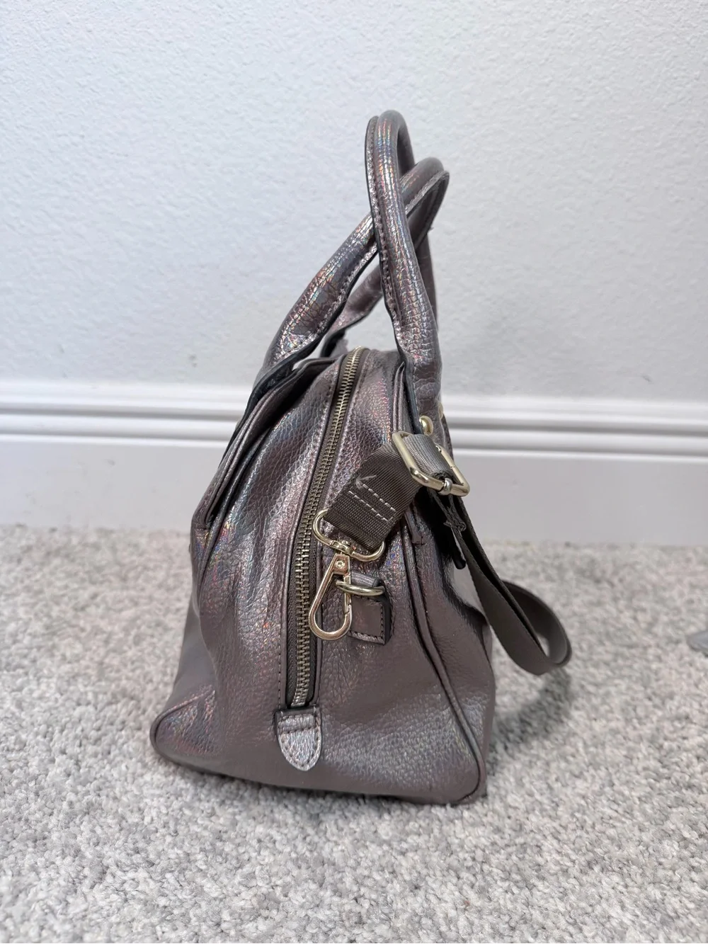 Juicy Couture Holographic Silver Heart Lock Satchel Crossbody Y2K